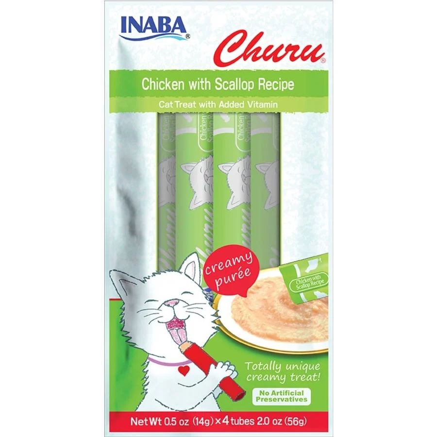 Comfortable Inaba Churu Creamy Purée Lickable Cat Treats Chicken with Scallop Recipe 0.5-oz Tubes 4 Count Selected