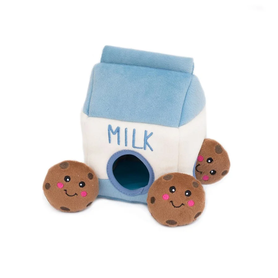 Authentic ZippyPaws Zippy Burrow Milk and Cookies Plush Dog Toy Medium Natural