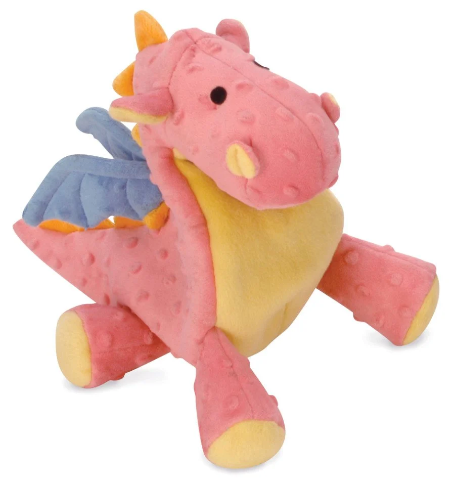 Certified goDog Dragons Chew Guard Technology Squeaky Plush Dog Toy Coral Large Fine Crafted
