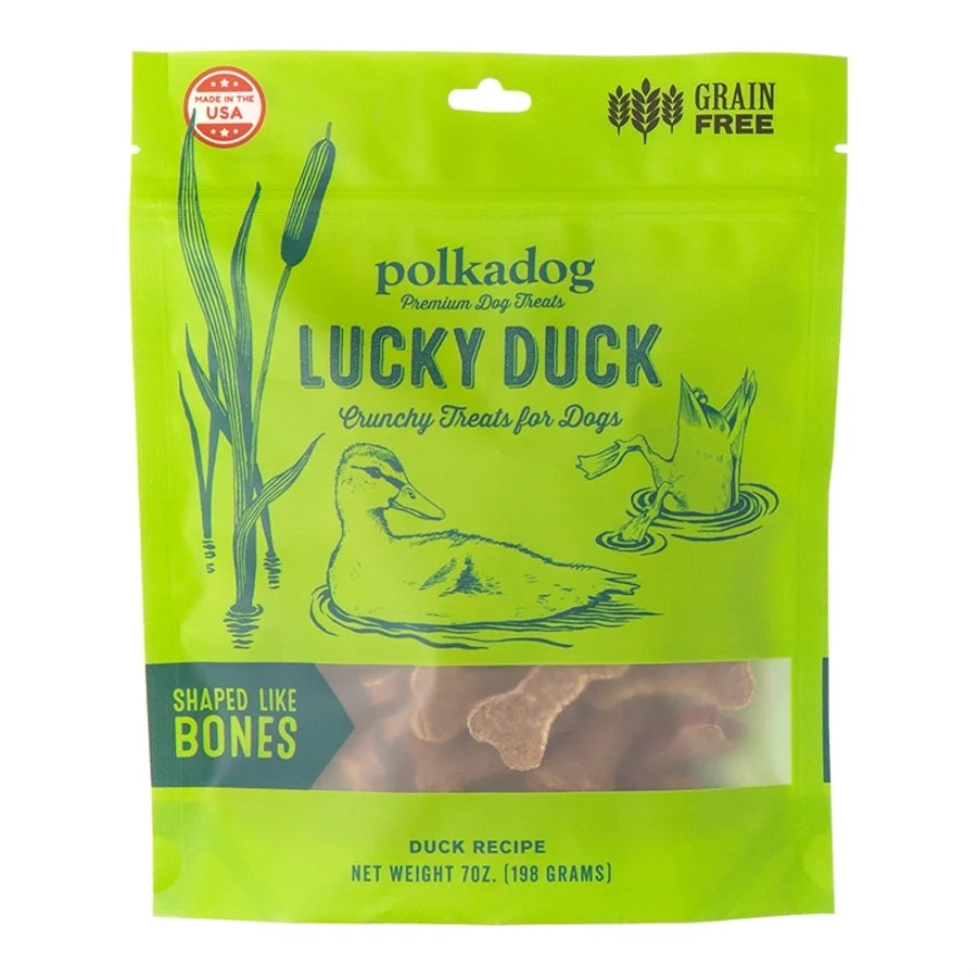 Unique Polkadog Lucky Duck Bone-Shaped Crunchy Dehydrated Dog Treats 7-oz Eco-Friendly