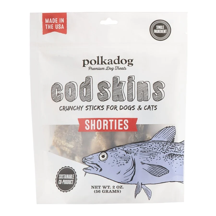 Long-Lasting Polkadog Cod Skins Shorties Crunchy Dehydrated Dog Cat Treats 2-oz Professional