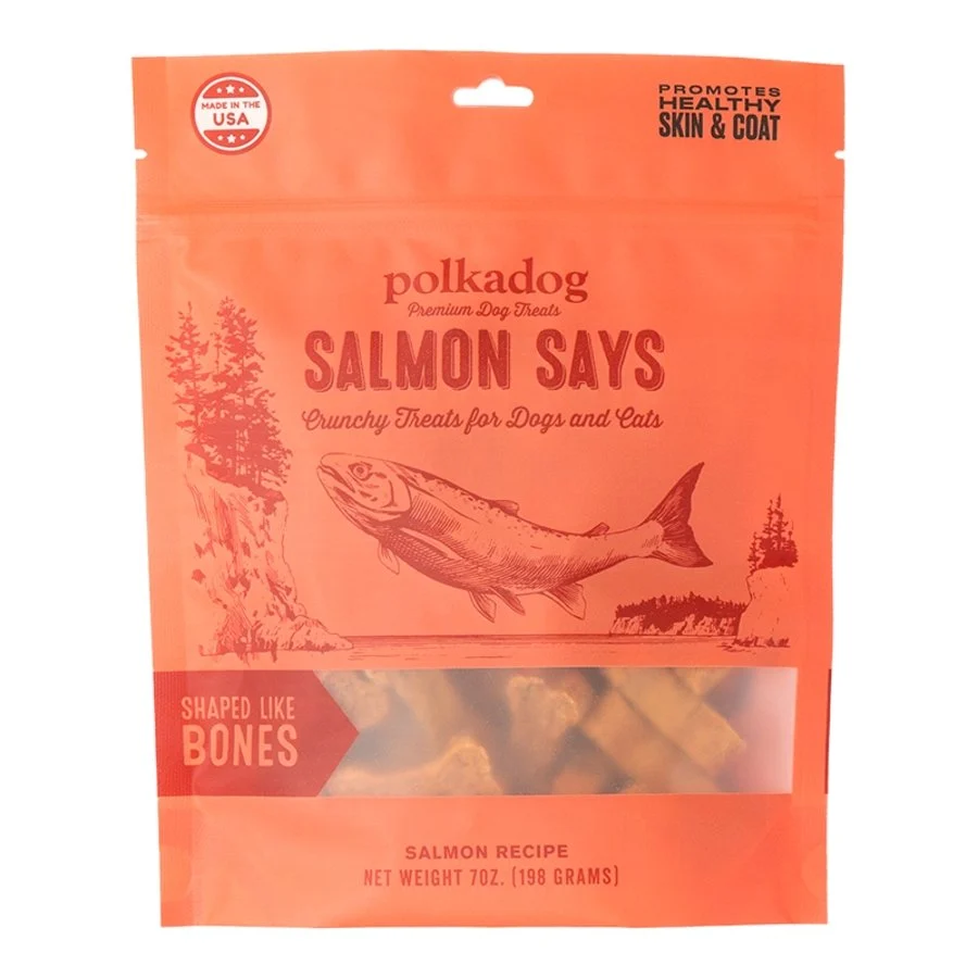 Contemporary Polkadog Salmon Says Bone-Shaped Crunchy Dehydrated Dog Cat Treats 7-oz Crafted
