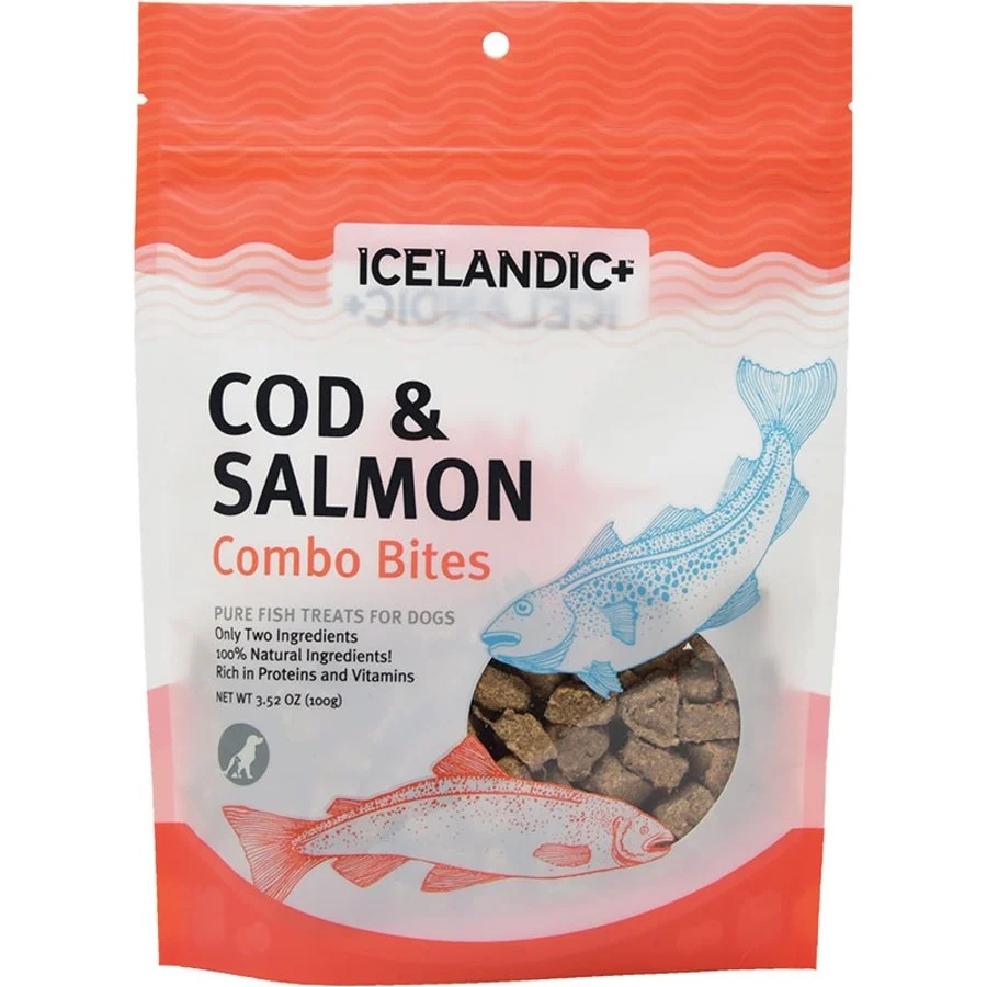 Refined Icelandic Cod Salmon Combo Bites Pure Fish Crunchy Dog Treats 3-oz Relaxed