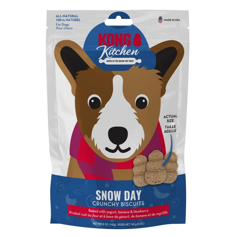Safe KONG Kitchen Holiday Snow Day Crunchy Dog Biscuits Yogurt Banana Blueberry 5-oz Artisan