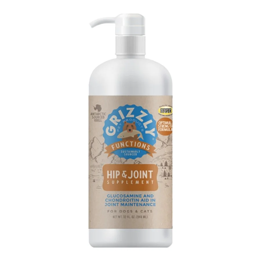 Genuine Grizzly Hip Joint Support Liquid Supplement for Dogs Cats 32-oz Soft