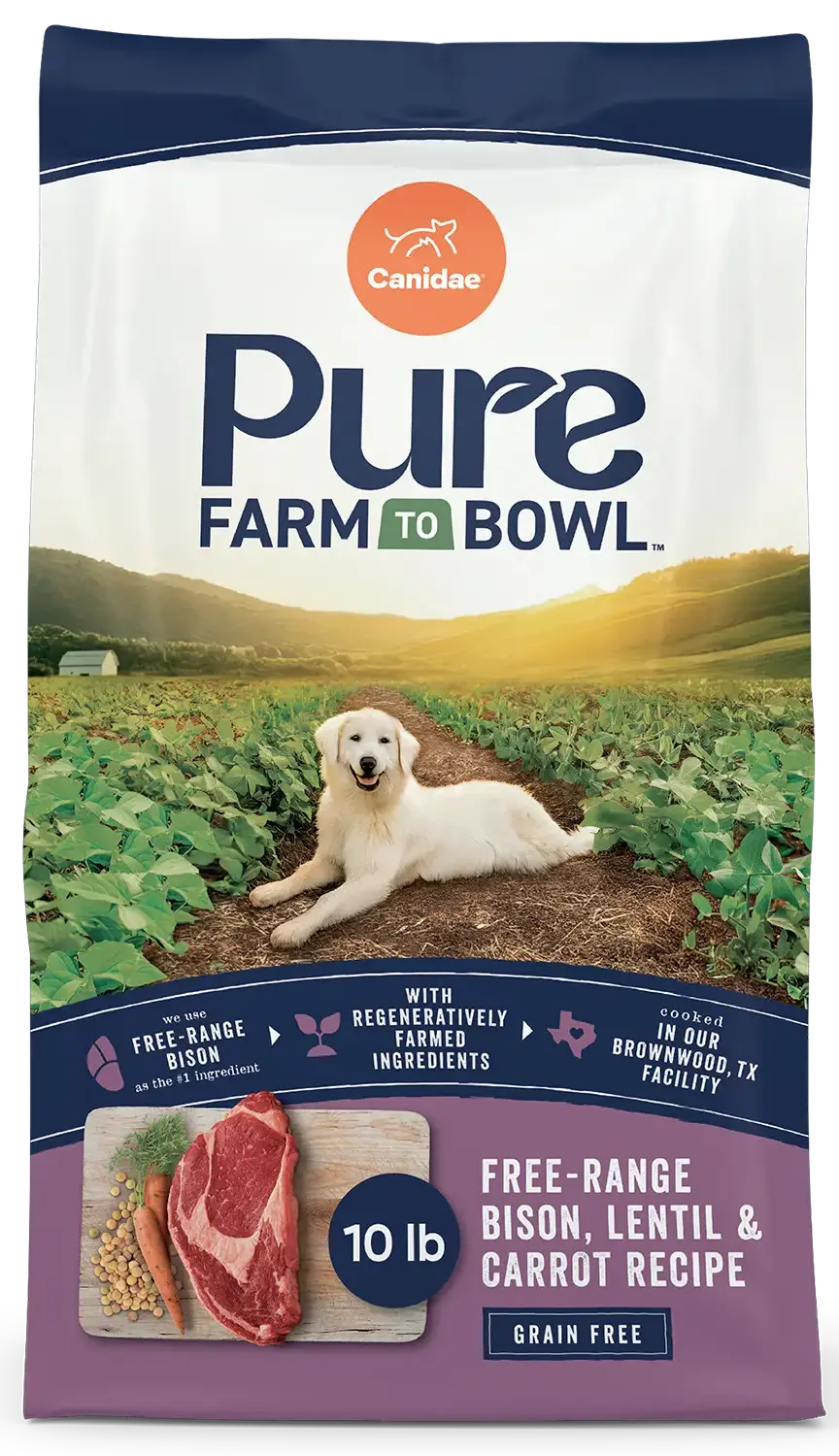 Versatile Canidae Pure Goodness Grain- Limited Ingredient Adult Dry Dog Food Bison Lentil Carrot Recipe 10-lb Classic