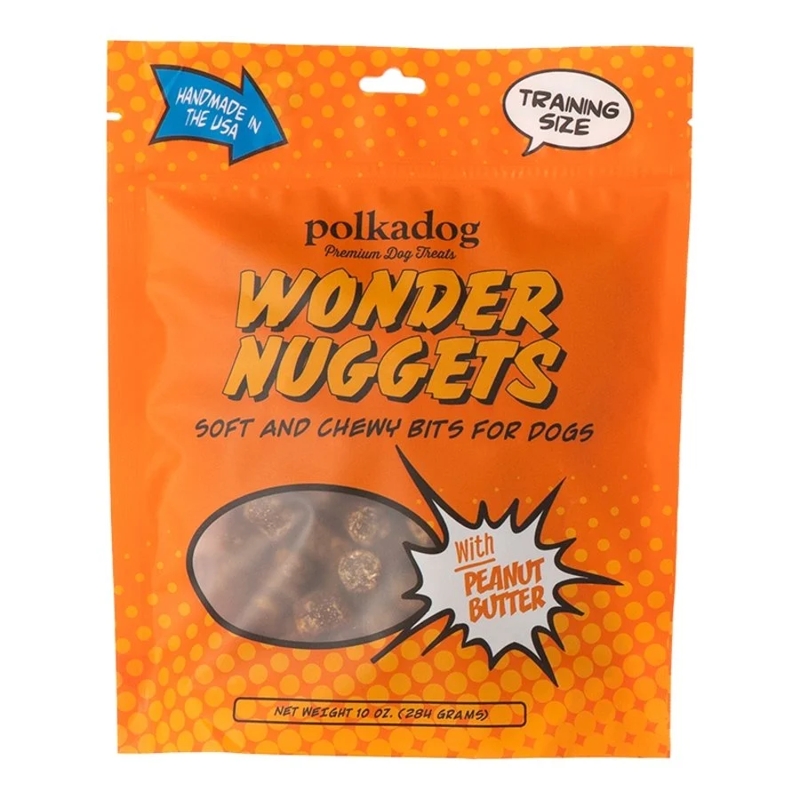 Fine Crafted PolkaDog Bakery Wonder Nuggets Peanut Butter Soft Chewy Training Treats for Dogs Cats 10-oz Pouch Durable
