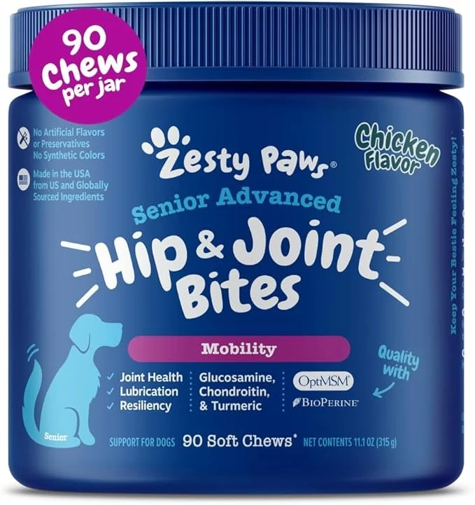 Trendy Zesty Paws Senior Advanced Hip Joint Bites Soft Chew for Dogs Chicken 90 Count 11.1-oz Comfortable