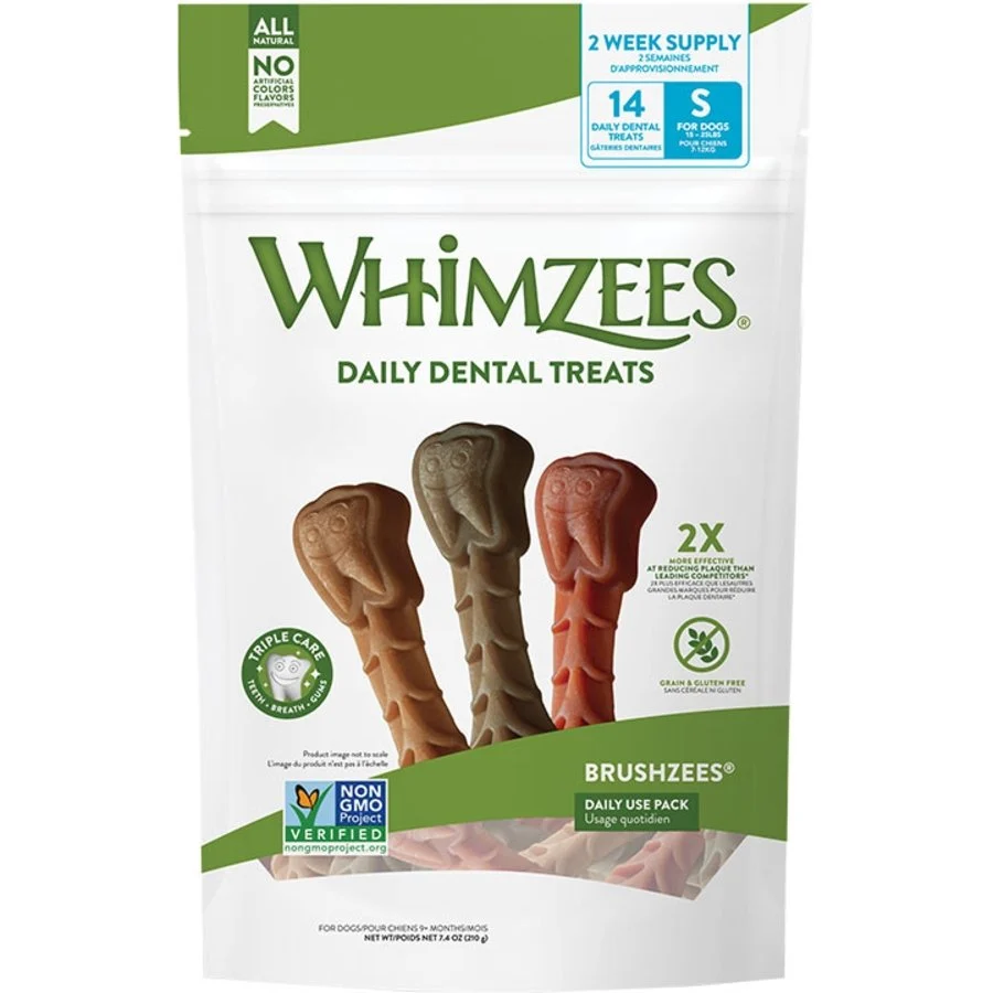 Fast Whimzees Brushzees Natural Dental Dog Treats Small 14 Count 7.4-oz Advanced