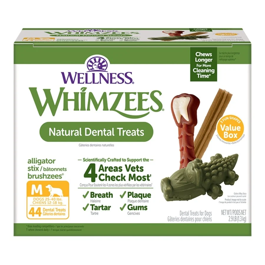 Stylish Whimzees Variety Value Box Natural Dental Dog Treats Medium 44 Count 2.9-lb Certified