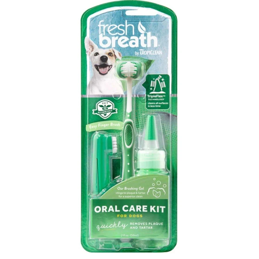 Green TropiClean Fresh Breath Plaque Tartar Control Oral Care Kit for Large Dogs Verified