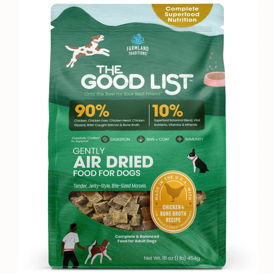 Versatile Farmland Traditions The Good List Gently Air-Dried Adult Dog Food Chicken Bone Broth Recipe 1-lb Effective