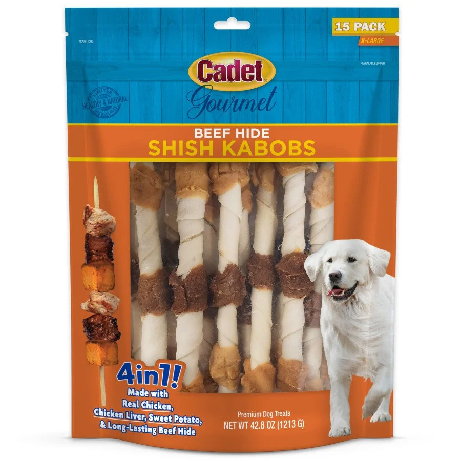 Artisan Cadet Gourmet Beef Hide Shish Kabob Dog Treats X-Large 15 Count 42.8-oz Exceptional