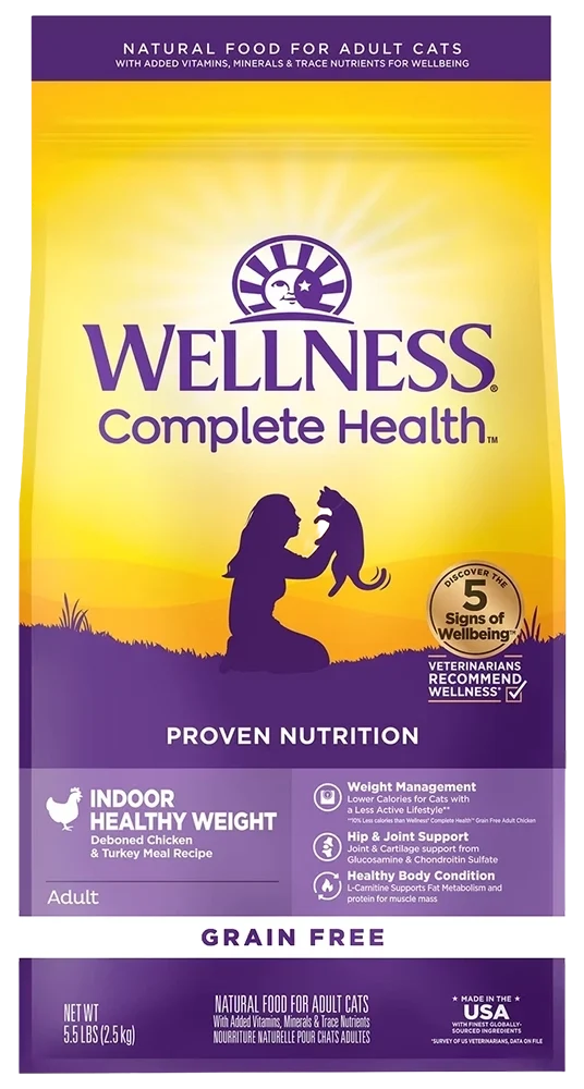 Eco-Friendly Wellness Complete Health Grain- Indoor Healthy Weight Adult Dry Cat Food Deboned Chicken Turkey Meal Recipe 5.5-lb Quality