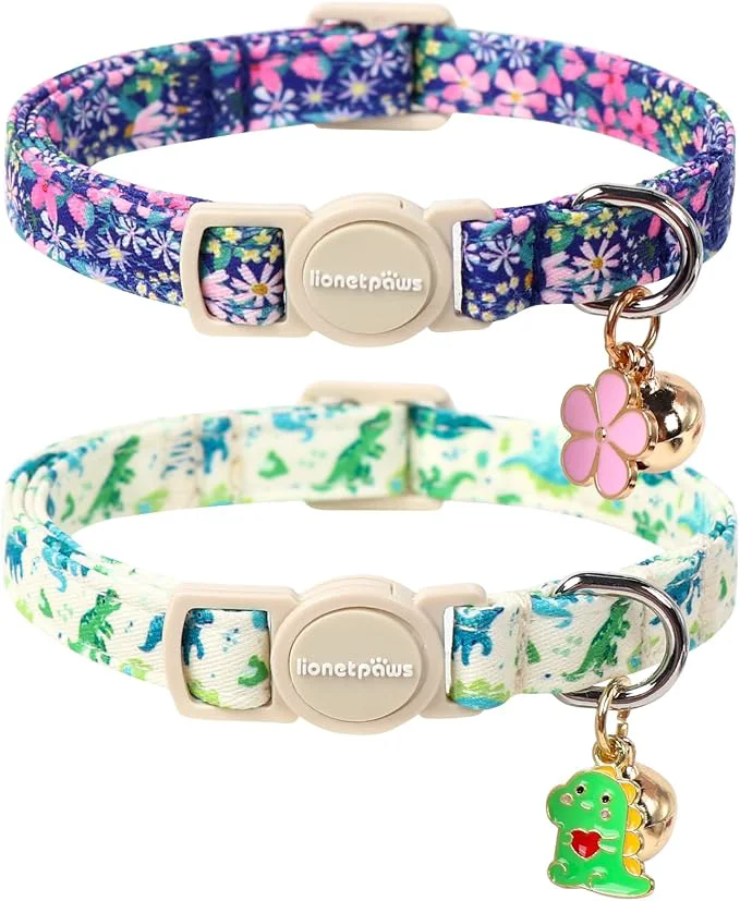 Casual Lionet Paws 2pcs Pack Cotton Cat Collars Breakaway Buckle Consistent