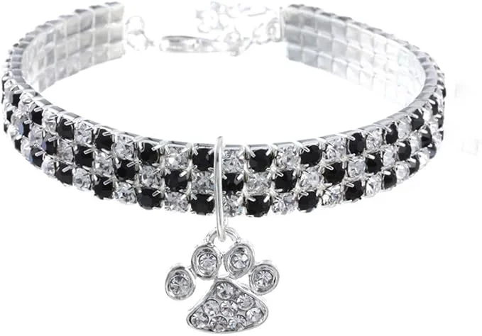 Casual Pet Collar with Diamonds Adjustable Crystal Diamond Elastic Heart Claw Pendant Dependable