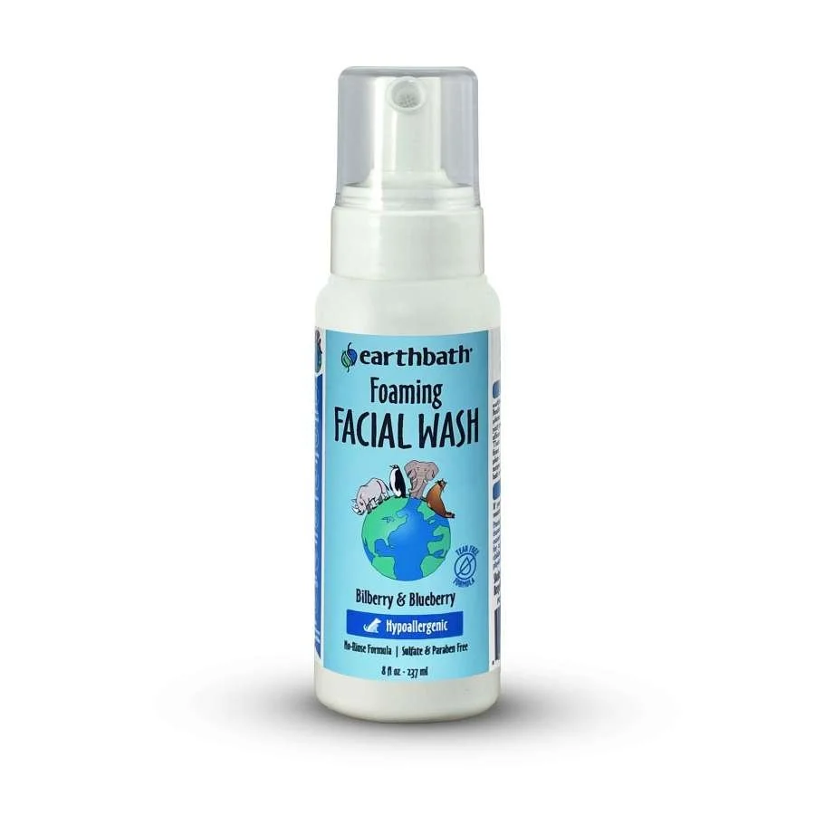 User-Friendly Earthbath Foaming Hypoallergenic No Rinse Formula Facial Wash Bilberry Blueberry for Dogs Cats 8-oz Soft
