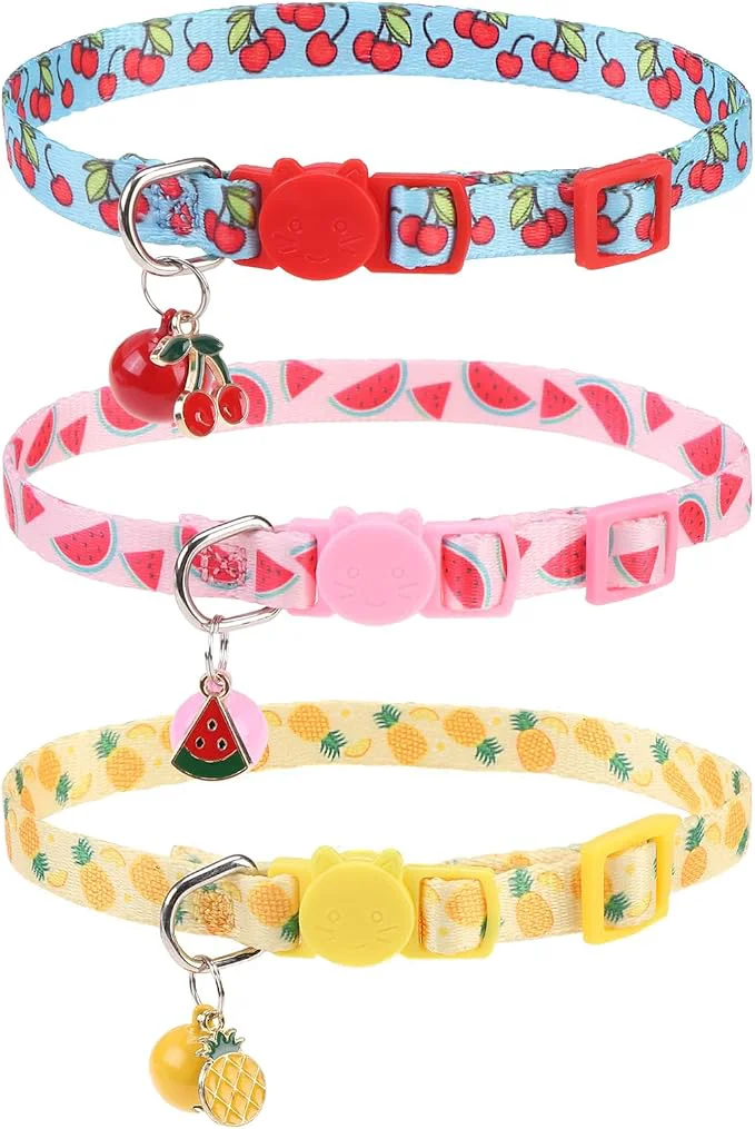 Sustainable Breakaway Cat Collars with Bell Cute Pendants 3 Pack Safety Buckle Kitten Prestigious
