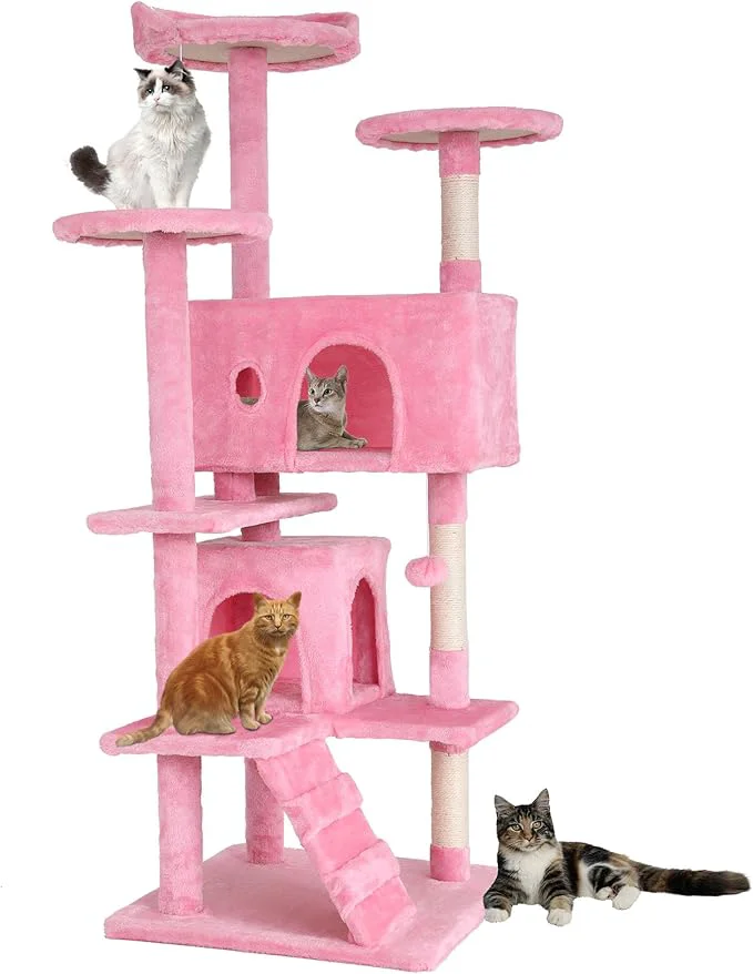Crafted Pet 54 Cat Tree Tower Pink Sturdy Hanging Cat Toys Observation Innovative