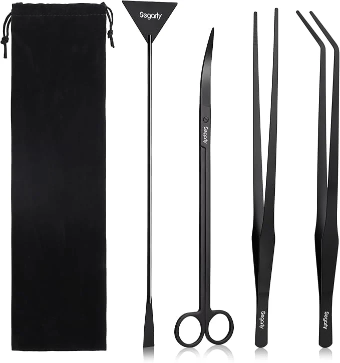 Top-Quality Segarty Longer Aquarium Aquascaping Tools 4 in 1 Stainless Steel Black Durable