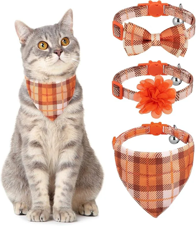 Solid Breakaway Cat Collars with Bell Cute Pendants Natural