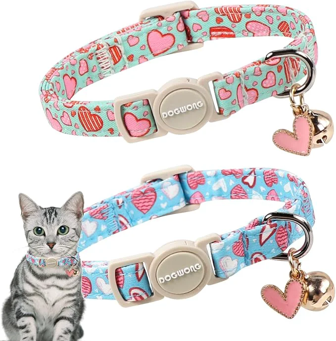 Unique Cat Collar 2 Pack Valentines Day Cat Collar Breakaway Safety Adjustable Quality