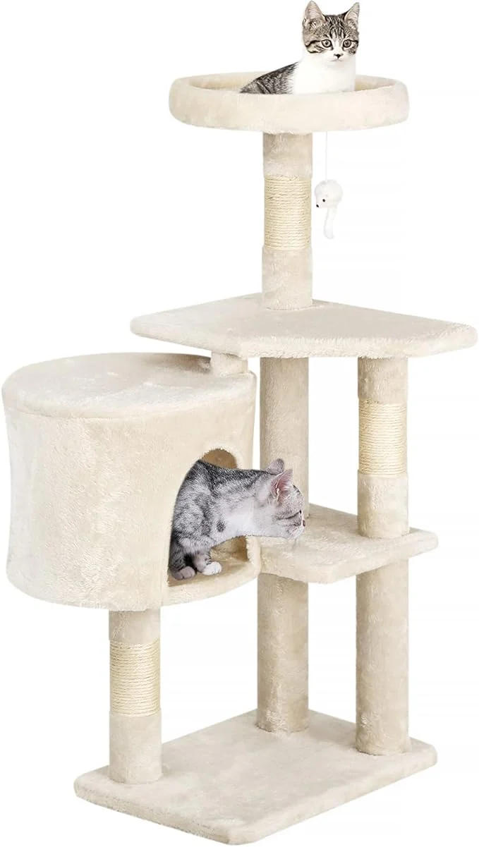 Relaxed Pet 36 Cat Tree Tower Beige Sturdy Multi-Level Cat Tree Sophisticated