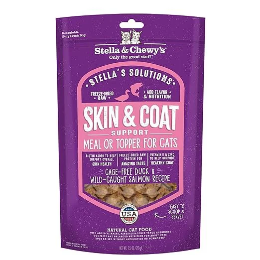 Eco-Friendly Stella Chewy's Stella's Solutions ze-Dried Raw Skin Coat Support Cat Food Cage- Duck Wild-Caught Salmon Recipe 7.5-oz Fine Crafted