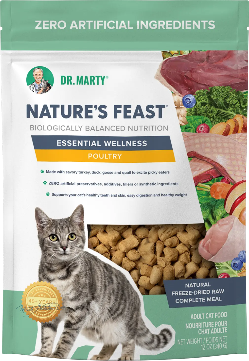 World-Class Dr. Marty Nature's Feast Essential Wellness Premium ze-Dried Raw Adult Cat Food Poultry 12-oz Carefully Designed