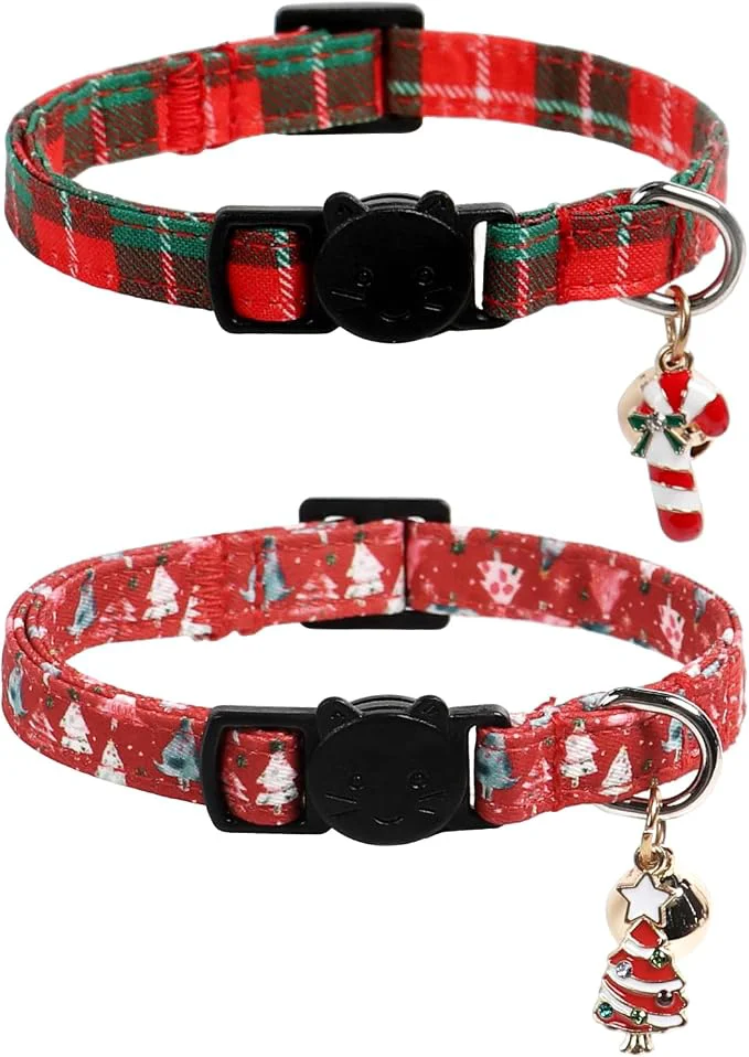 Selected Lionet Paws 2pcs Pack Christmas Cat Collarr Christmas Tree Red Green Plaid Pure