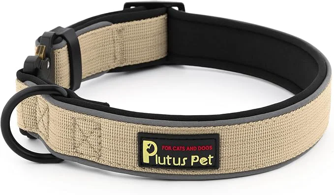Unique Plutus Pet Tactical Dog Collar Reflective Adjustable Heavy Duty Dog Collar High-End