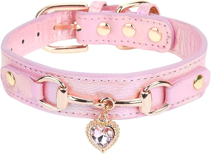 Unique THAIN Fashion Dog Collar with Bling Diamonds Heart Charm – 5 Holes Adjustable Elite