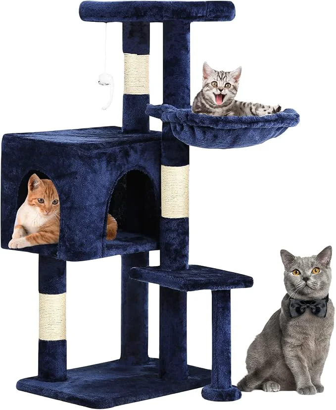 Contemporary Pet 37 Cat Tree Tower Navy Blue Sturdy Multi-Level Cat Tree Breathable