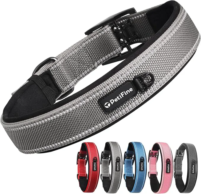 Breathable PetiFine Dog Collar for Large Dogs Neoprene Padded and Adjustable Reflective Original Design