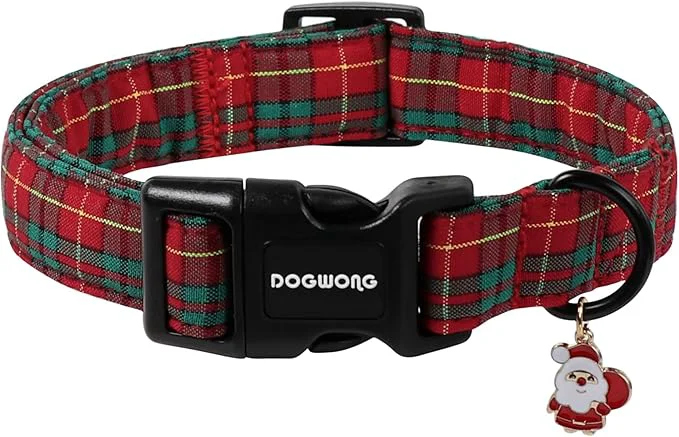 Traditional DOGWONG Christmas Plaid Dog Collar- Adjustable Red Tartan Collar Scottish Red Specialty