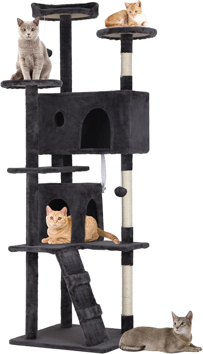 Traditional Pet 70 Cat Tree Tower Dark Gray Sturdy Hanging Cat Toys Excellent