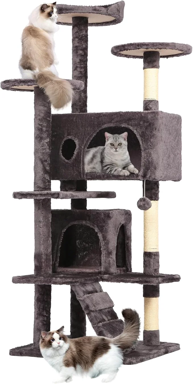 Durable Pet 54 Cat Tree Tower Purple Gray Sturdy Hanging Cat Toys Crafted