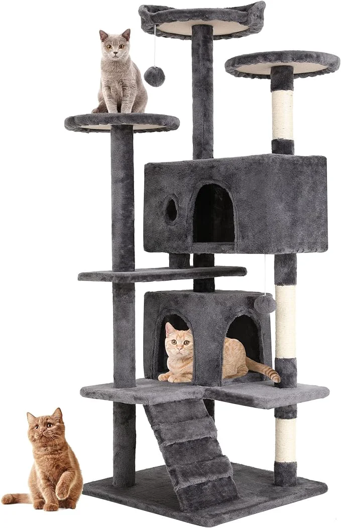 Durable Pet 54 Cat Tree Tower Light Gray Sturdy Hanging Cat Toys Breathable
