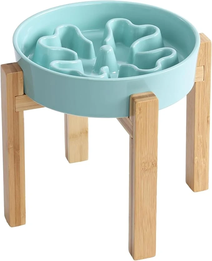 Certified Slow Feeder Ceramic-Slow Feeder Dog Bowls d for Medium Breed 2.5 Cups Slow Feed Dog Bowl with Stand TurquoiseAbout ThisOverview Natural