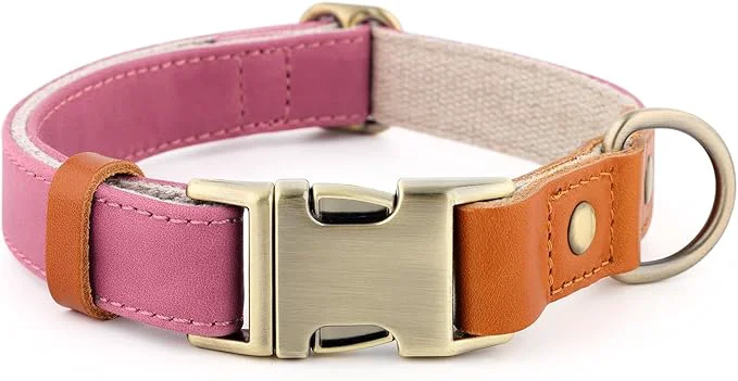 Classic Plutus Pet Leather Hemp Dog Collar – Adjustable Heavy Duty Pet Collar Safe