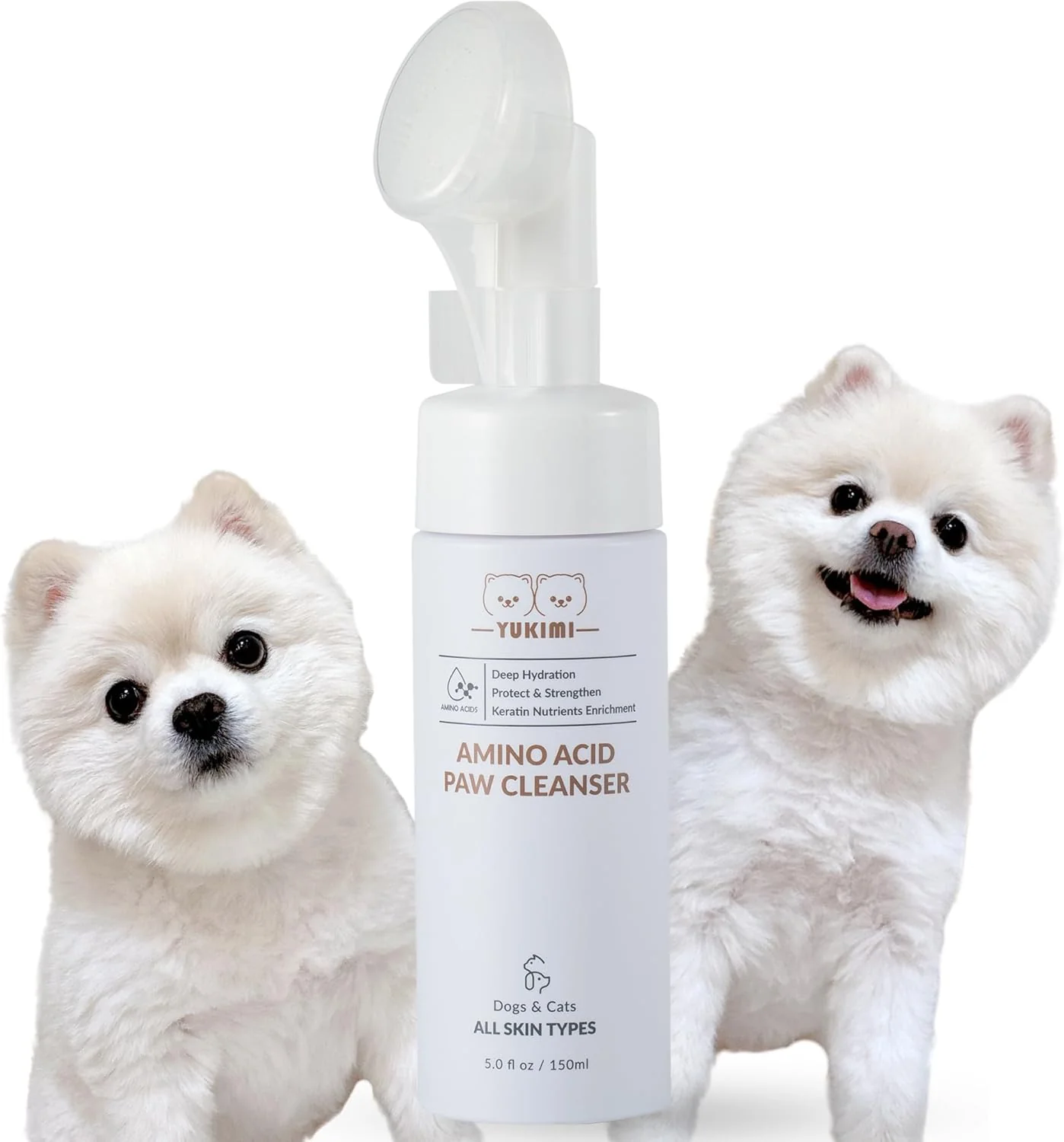 User-Friendly YUKIMI Premium Amino Acid Paw Cleanser with Silicone Bristle Brush for Dogs Cats Dermatologist Hypoallergenic Hydrating Soothing Deodorizing Moisturizing pH Balanced - 5.0 Fl Oz Consistent