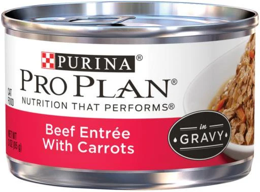 Soft Purina Pro Plan Complete Essentials Beef Carrots Rice Entrée in Gravy Adult Wet Cat Food 3-oz Fine