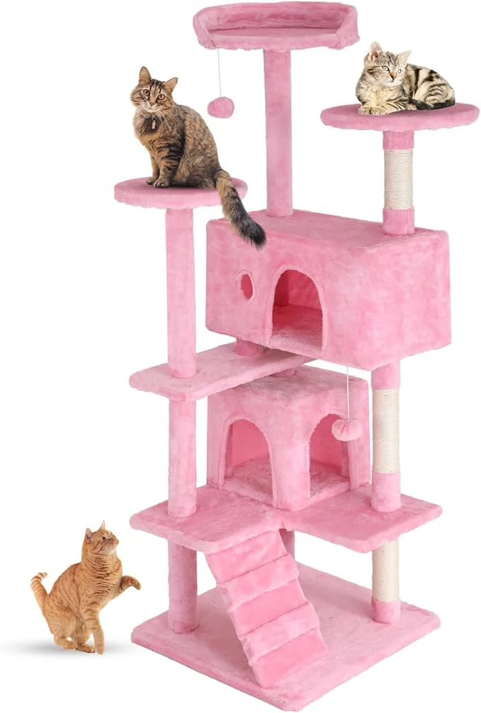 Durable FDW 54 Cat Tree Tower Pink Multi-Level Indoor Activity Center Safe