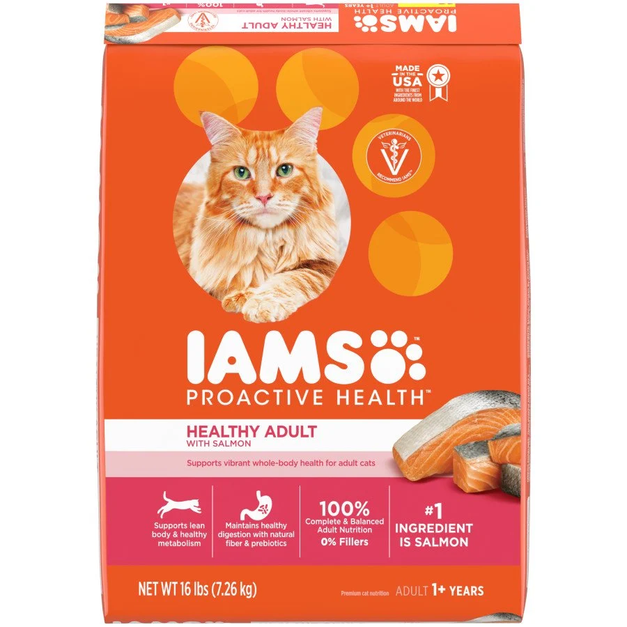 Easy-to-Use IAMS Proactive Health Adult Dry Cat Food Salmon 16-lb Soft
