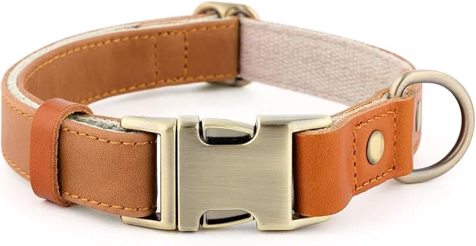 Sustainable Plutus Pet Leather Hemp Dog Collar – Adjustable Heavy Duty Pet Collar Top-Quality