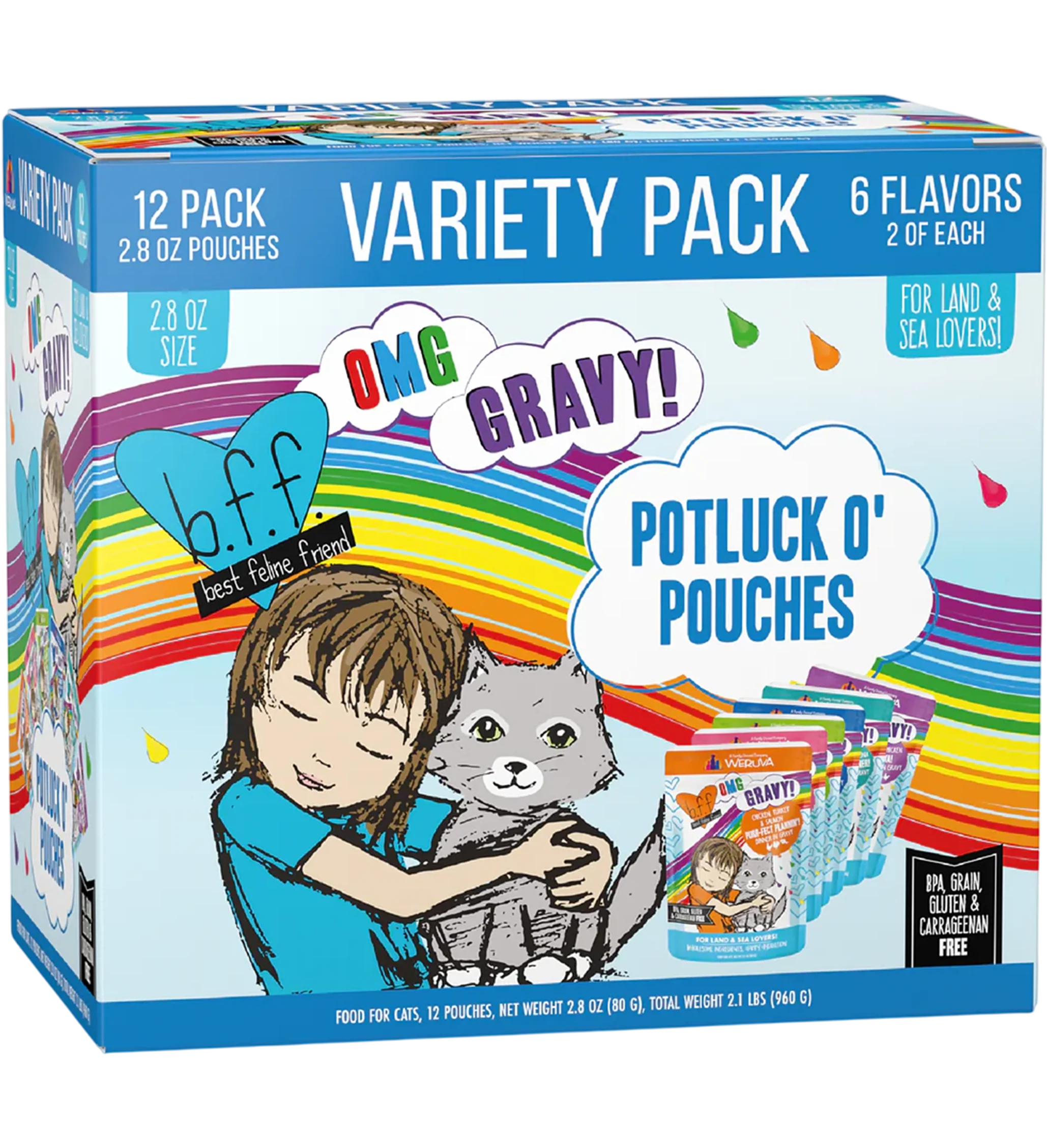 Contemporary Weruva B.F.F. OMG Potluck O' Pouches Variety Pack Wet Cat Food 2.8-oz Pouches 12 Count Dependable
