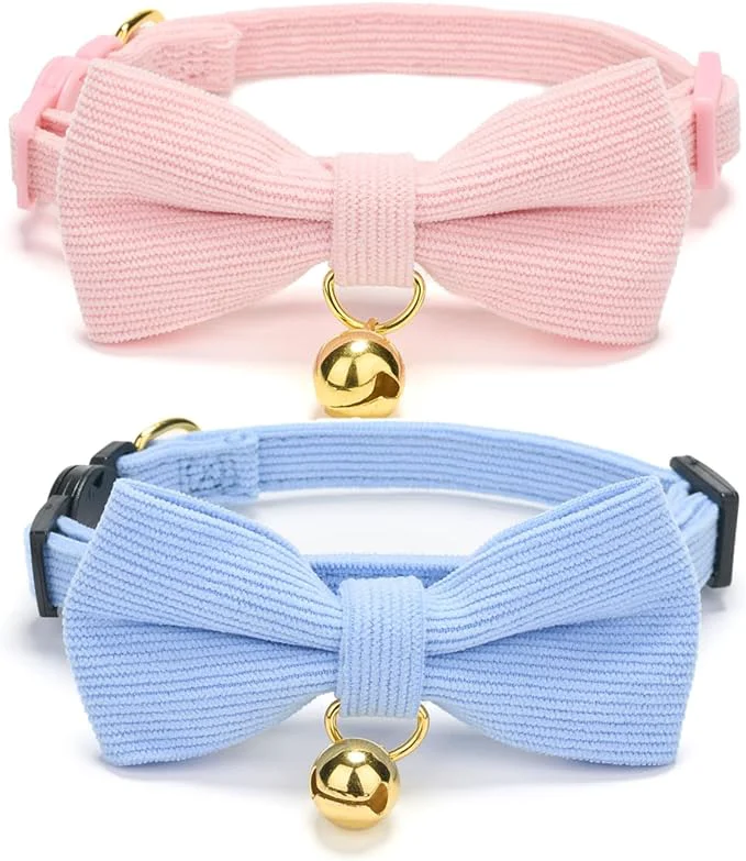 Superior 2 Pack Soft Corduroy Cat Collars High-Grade
