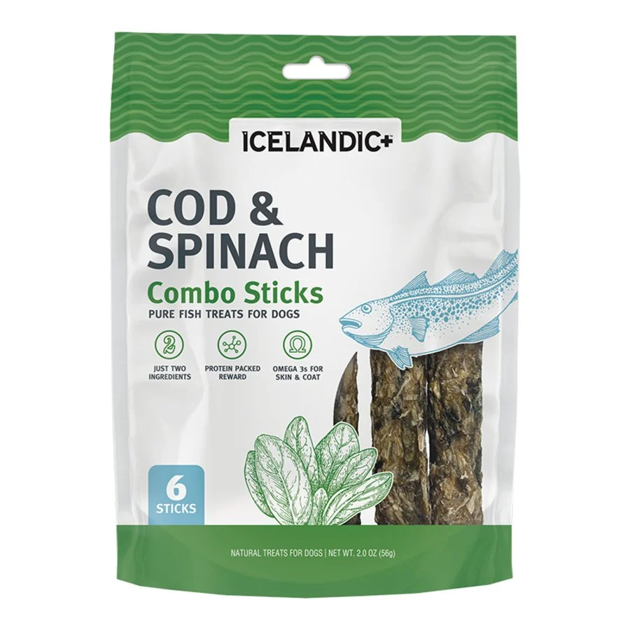 High-Performance Icelandic Cod Spinach Combo Sticks Pure Fish Crunchy Dog Treats 2-oz Professional