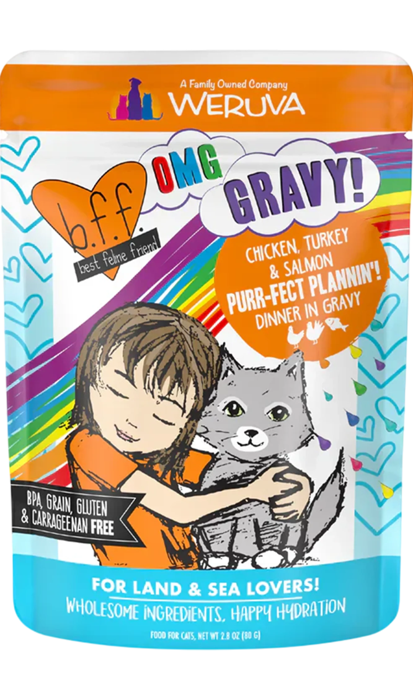 User-Friendly Weruva B.F.F. OMG Chicken Turkey Salmon Purr-Fect Plannin' Dinner in Gravy Wet Cat Food Pouches 2.8-oz Fashionable