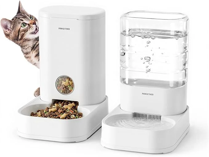 Original PAWGETHER® 2 Pack Gravity Cat Feeder and Water Dispenser 1 Gallon 3.5L Effective